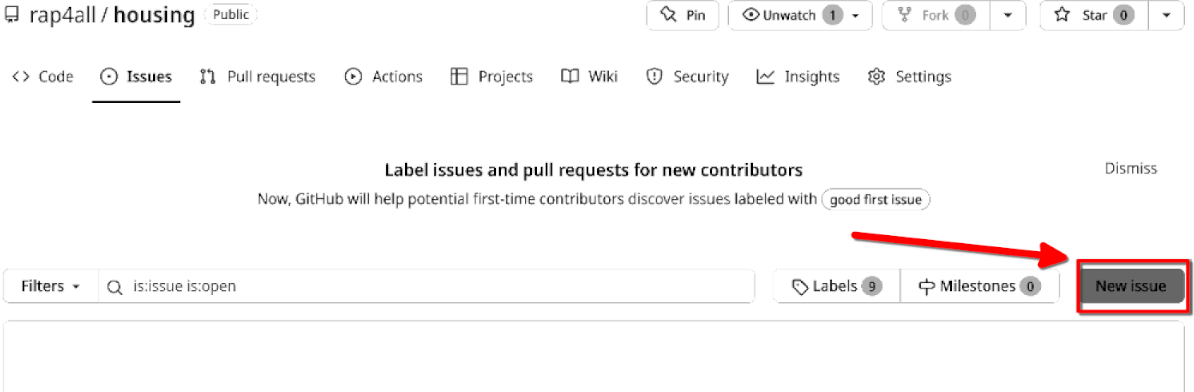 Click on 'New issue' in the 'Issues' tab of your project.